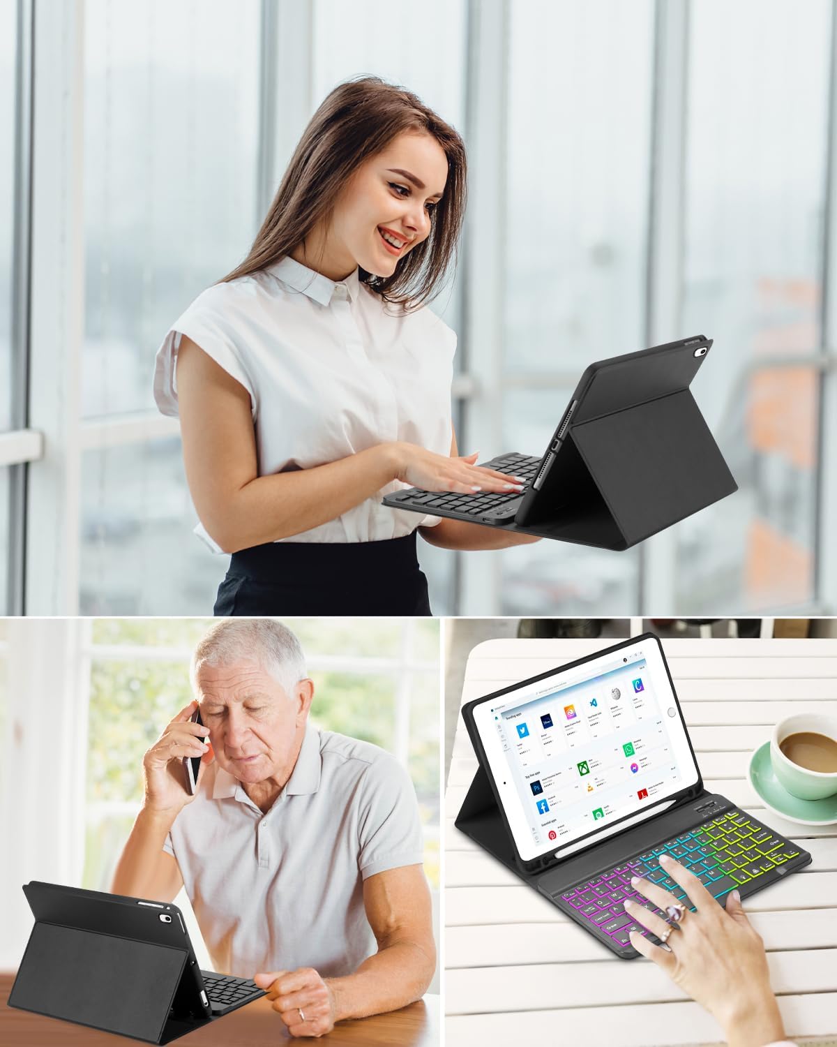 EAMPANG Case with Keyboard Mouse for iPad 9th 8th 7th Generation 10.2 inch,7 Color Rainbow Backlight Detachable USB-C Keyboard Magnetic Case with Pen Slot for iPad Air 3rd Gen/Pro 10.5 Black