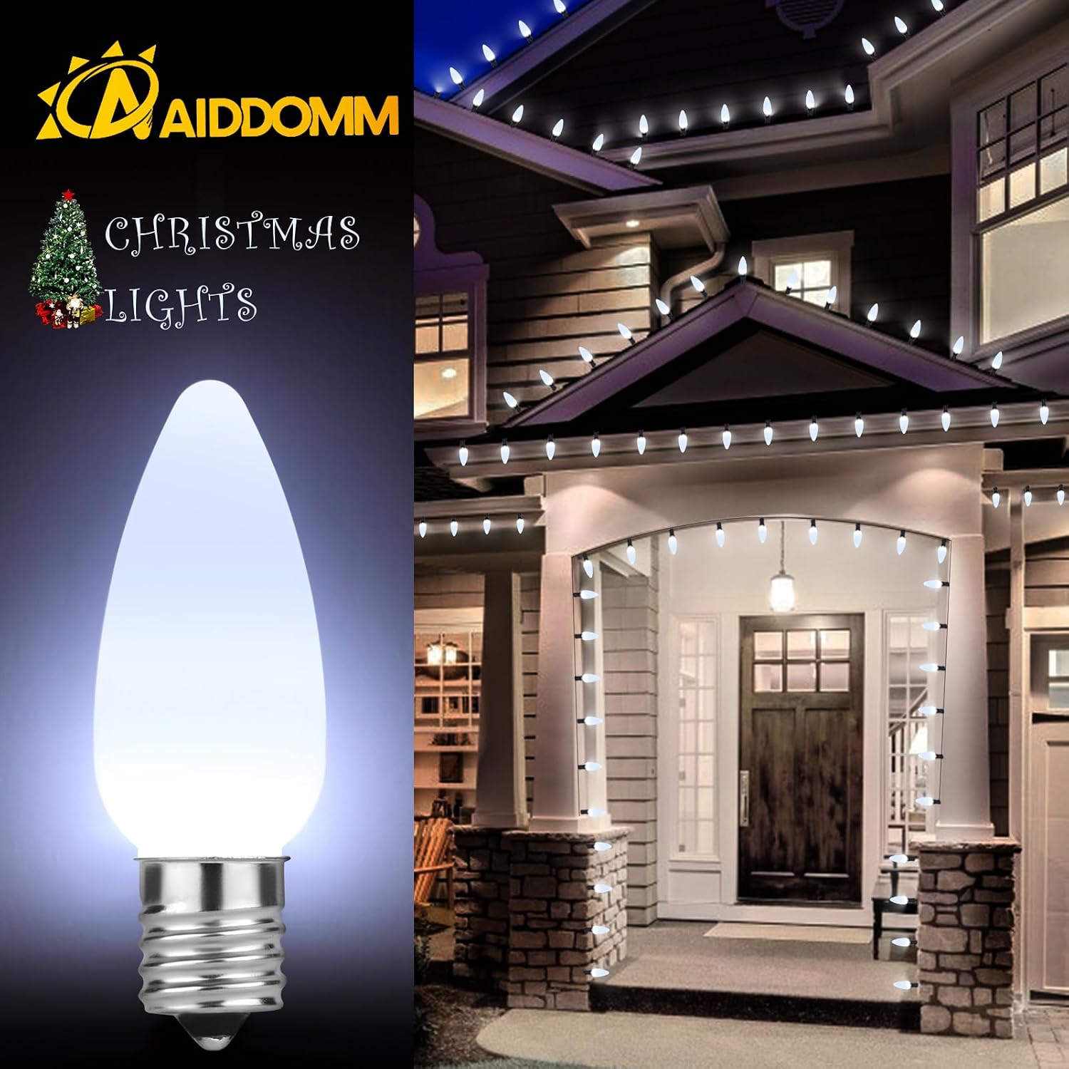 25 Pack C9 LED Replacement Lights Bulbs Christmas, Cool White LED Christmas Lights Bulbs Replacement, E17 Replacement Christmas Lights Bulbs Outdoor, Dimmable Smooth Bulbs, Holiday Decoration