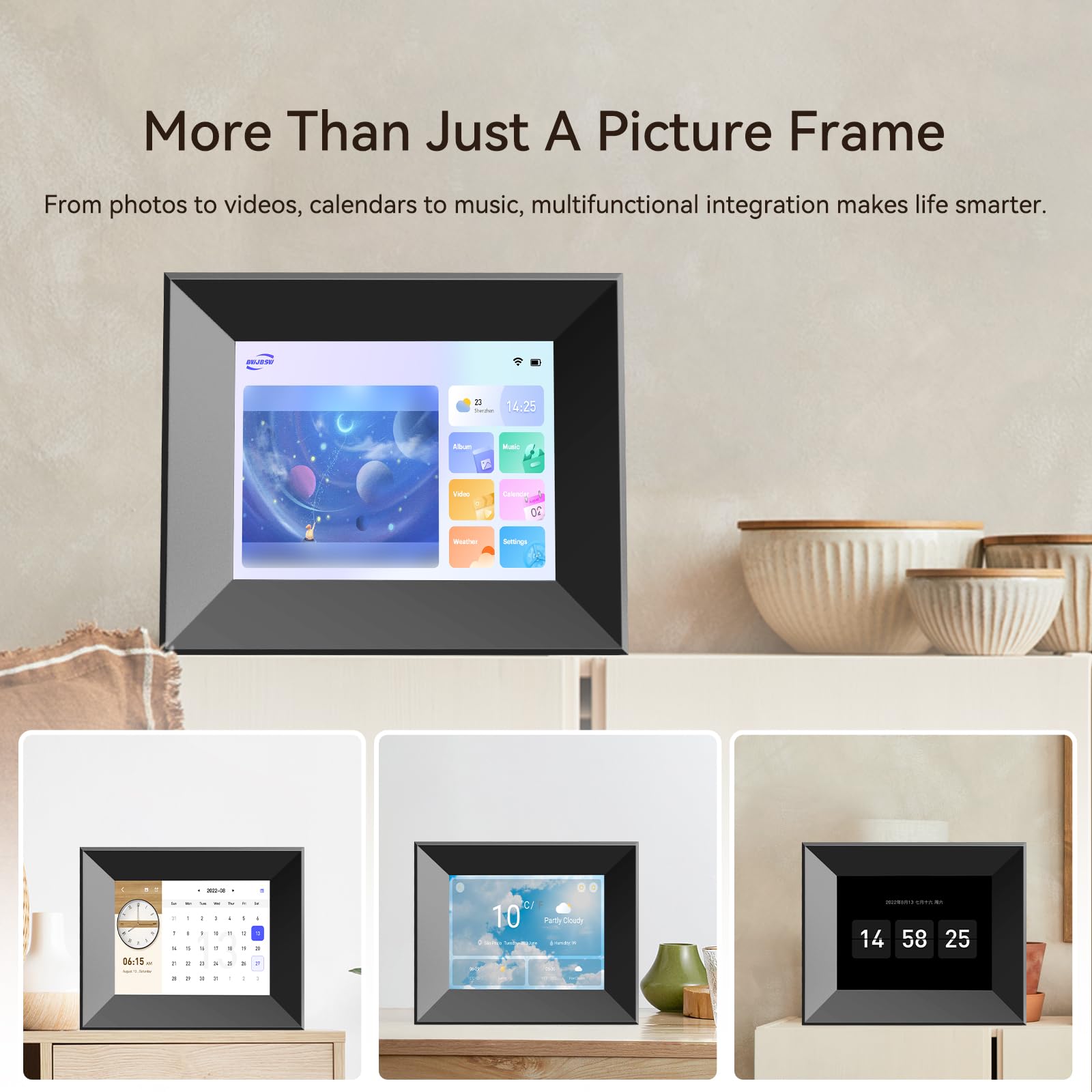 Marco Digital de 8 Pulgadas con WiFi, Smart Cloud, Marcos electrónicos de Madera, HD IPS, Pantalla táctil de 1280 x 800, 16 GB de Memoria, rotación automática, Compartir Fotos y vídeos con la
