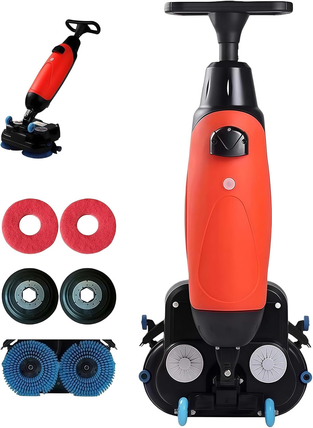 Electric Floor Scrubber Cleaner, 43cm Dual-Brush Walk-Behind Machine Portable Commercial Floor Scrubber, 1200 m²/h, 350RPM, 360° Rotating Head, 120 Min Battery, for Tile and Hard Surfaces Gray