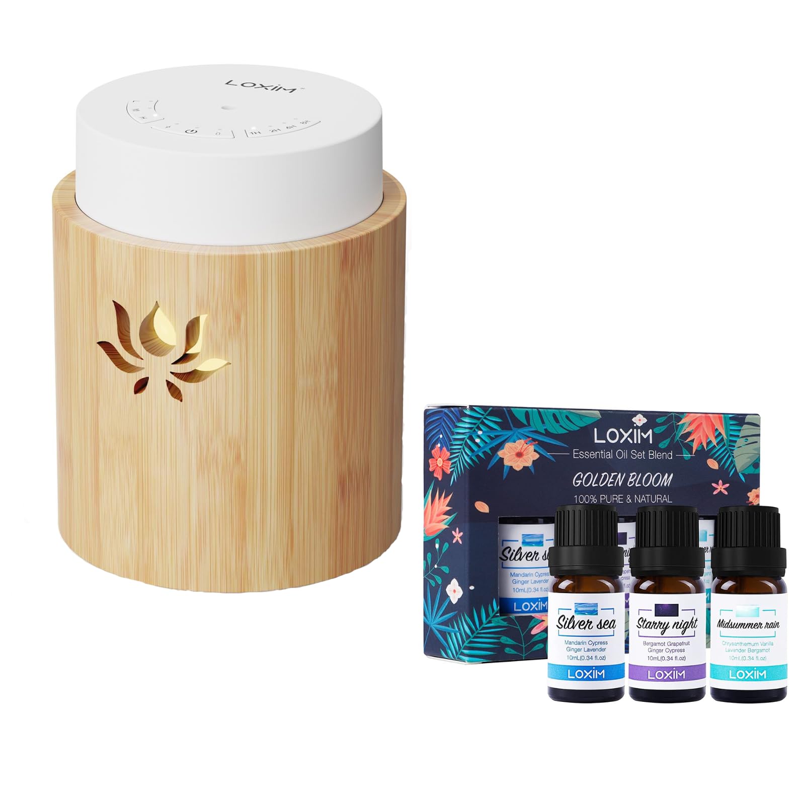 LOXIMPadma Waterless Diffuser and Golden Bloom Essential Oil Set Blend