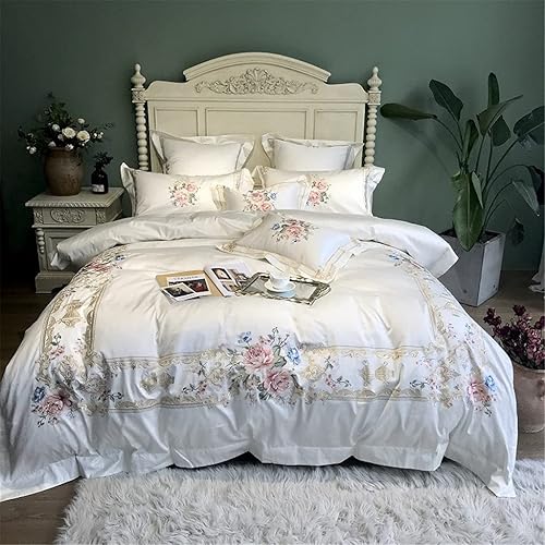 CZDYUF - Juego de ropa de cama de 800 hilos color blanco bordado tamaño Queen King funda de edredón