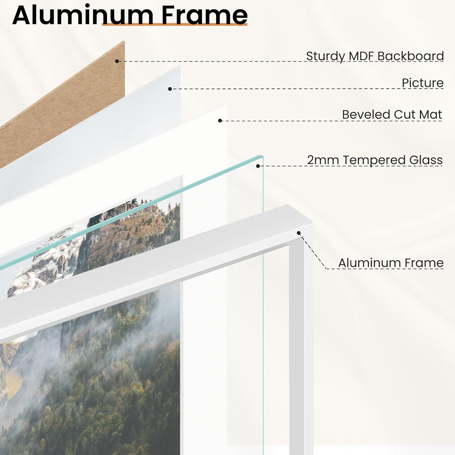 FLYJOE 16x16 Frame|16 x 16 Square Picture Frame Gold with Mat for 12x12|16x16 Metal Aluminum Picture Photo Frames for Wall with Tempered Glass Hanging Hardwares Included, 1 Pack