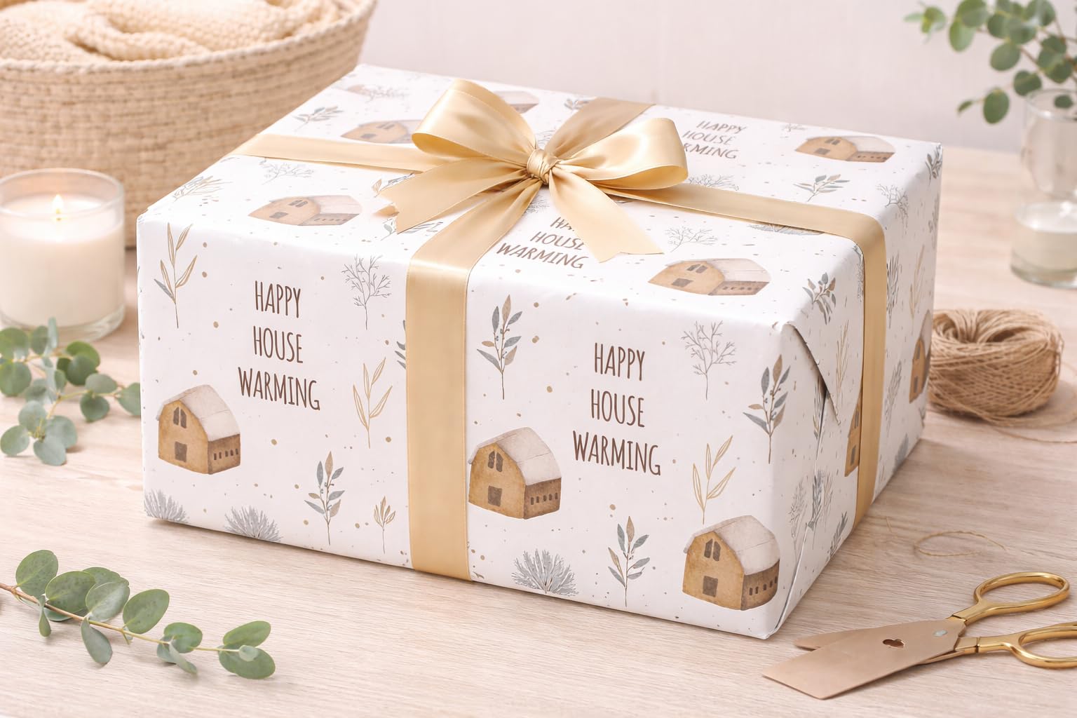 Housewarming Wrapping Paper – New Gift Wrap Roll, “Home Sweet Home” Designs, Premium Gift Wrap for Housewarming Gifts (Design 4, 3 Metre)