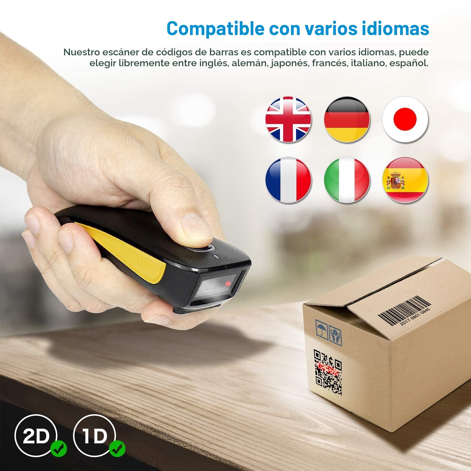 NETUM Escáner de código de Barras 1D 2D inalámbrico, Bluetooth QR escáner de Bolsillo portátil, para inventario para tabletas, iPhone, iPad, Android, iOS, PC y POS - C750