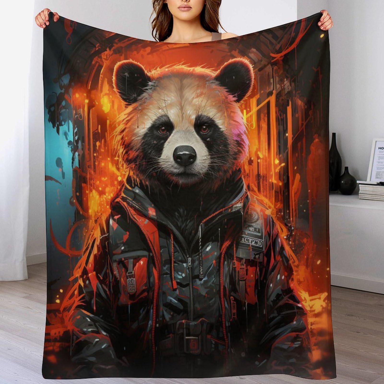 Manta para sofá de franela Panda cálida grande abrigo cama invierno gris