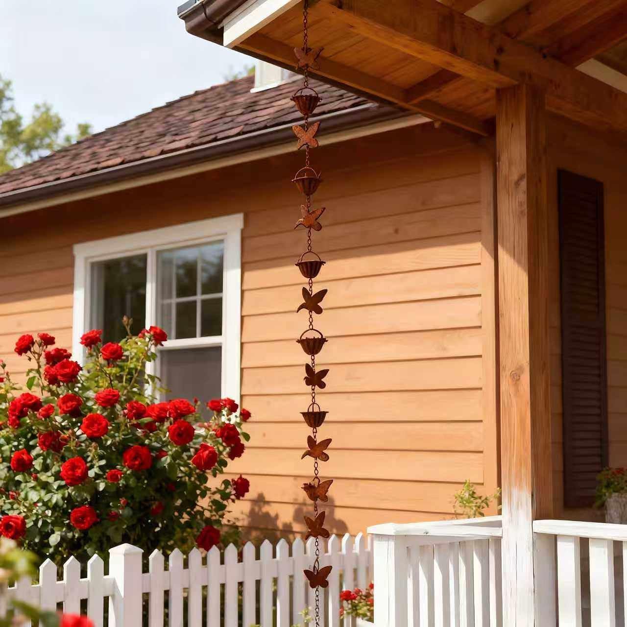 7.87ft Rain Chains for Outside, Rain Catcher Chain with 7 Metal Cups & 8 Hummingbird Decorations, Rainwater Catcher Chains, Outdoor Garden Yard Decor (Antique)