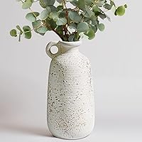 Vista 50 de Sunddo Florero rústico de cerámica con 2 asas, florero de granja texturizado, jarrones decorativos modernos blancos, sala de estar, estante, repisa