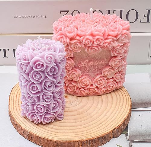 Miniatura 5 de Vela perfumada estética en racimos de rosas, 2.16 onzas (2.12 oz) tallada a mano de cera de soja, vela decorativa para mesa, fotografía, día de San