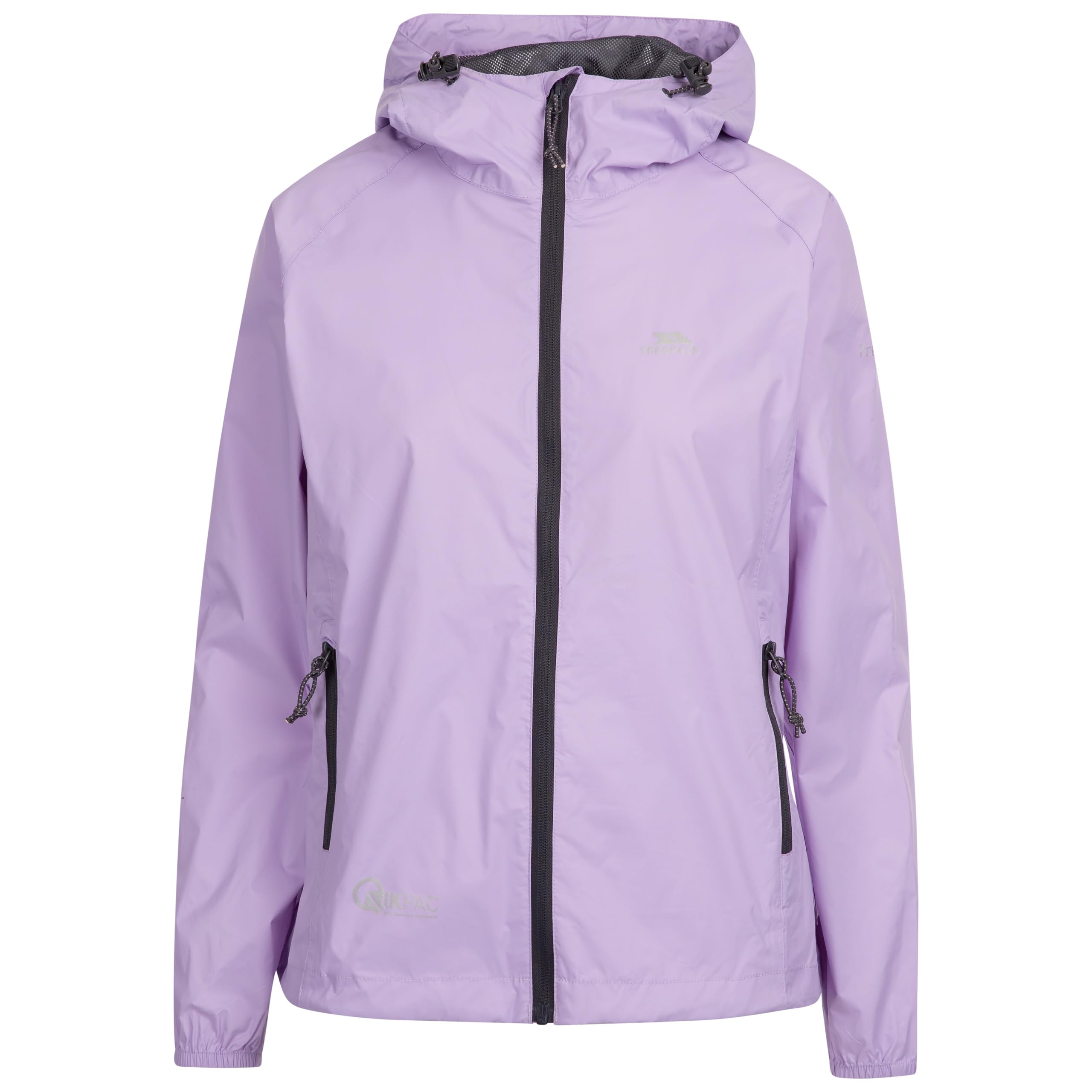Trespass Womens Waterproof Jacket Qikpac - Shell Rain Jacket, 2 Zip Pockets, Full Body Length Front Zip, Adjustable Grown On Hood, Ventilated Back Yoke, Packs Away in Pouch