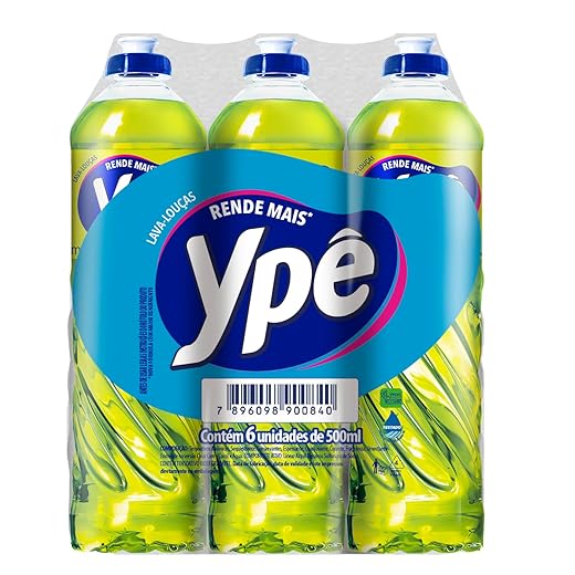 Ypê - Pack Lava Louças Liquido Capim Limão 500 ml , pacote de 6 unidades