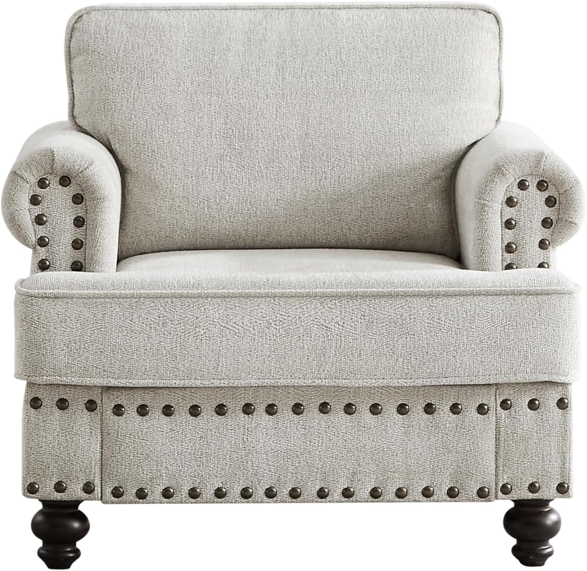 82 Inches White Chenille Modern Upholstered Sofa, 2 Seater with Nailhead Trim Armrests, Plush Living Room for Stylish Comfort (White, 37"(1 Seat))