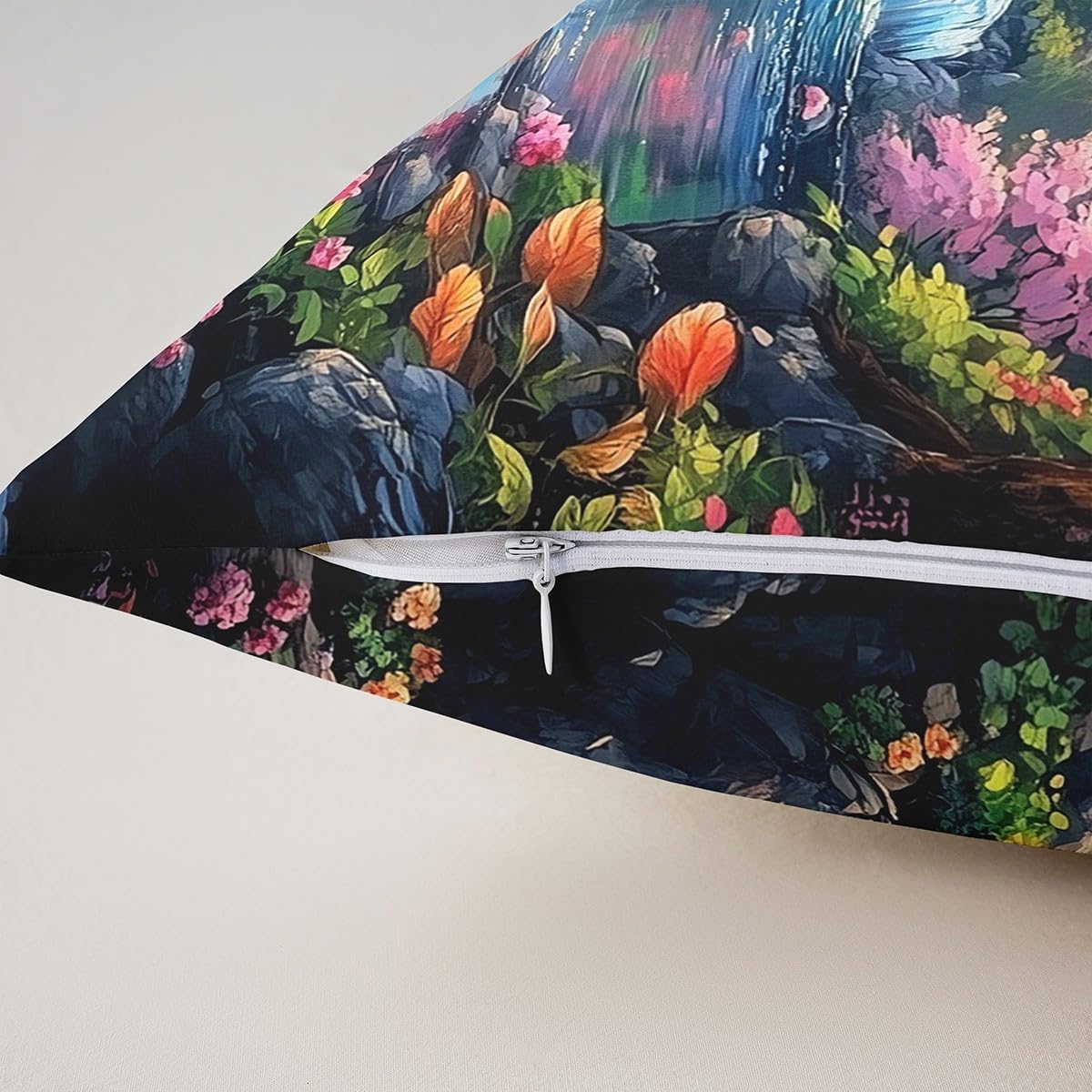 Japanese Ukiyoe Pillow Covers for Couch Sofa Bed Camping Dreamy Scenery Cushion Covers Cherry Trees Fuji Mountain Cushion Case Rustic Cabin Outdoor Pillowcases 22"x22",Set of 2