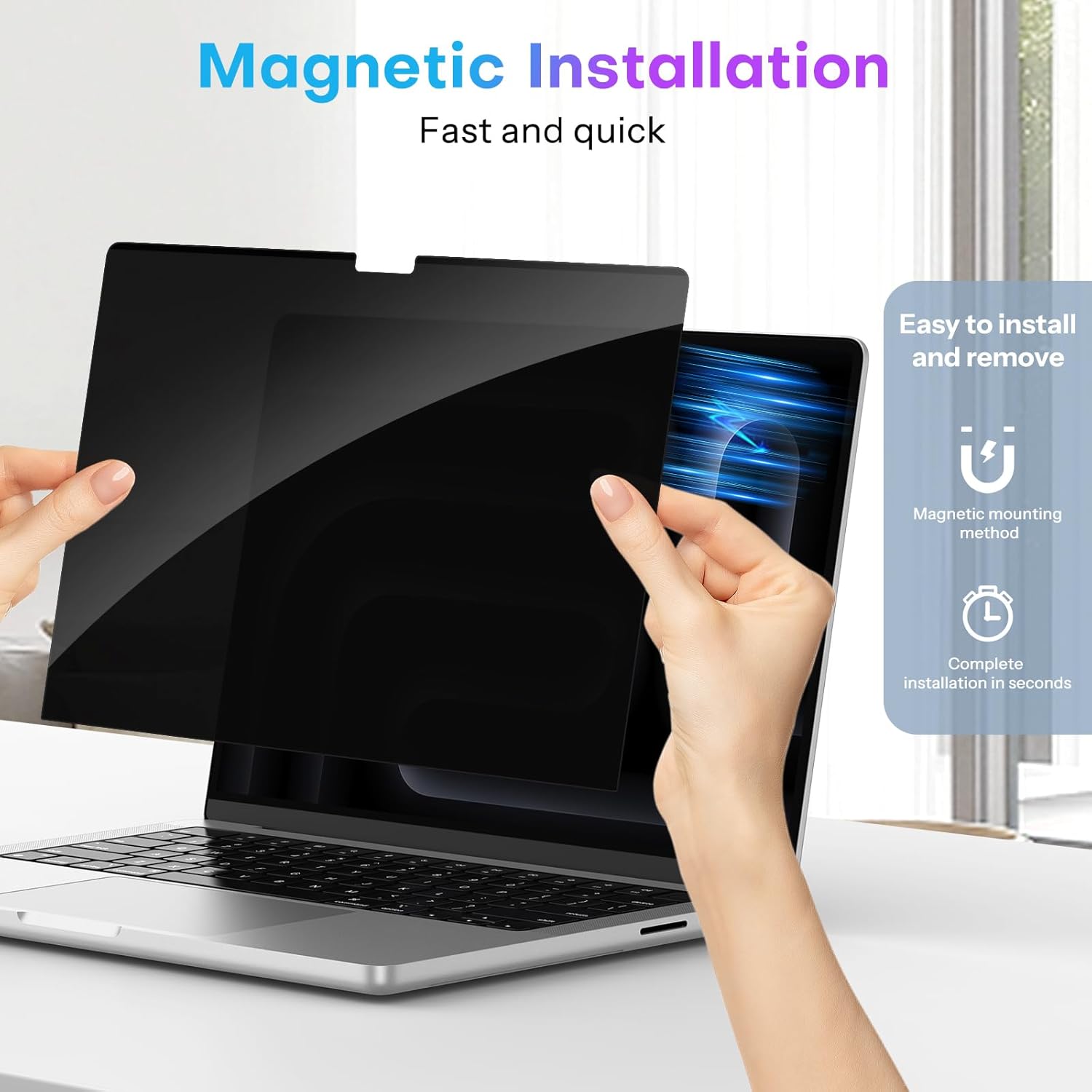 OMOTON Magnetic Privacy Screen for MacBook Pro 14 Inch (2021-2025, M1-M5, Pro, Max), Anti-Spy Filter, Matte Anti Glare Blue Light Protector, Easy Install & Remove