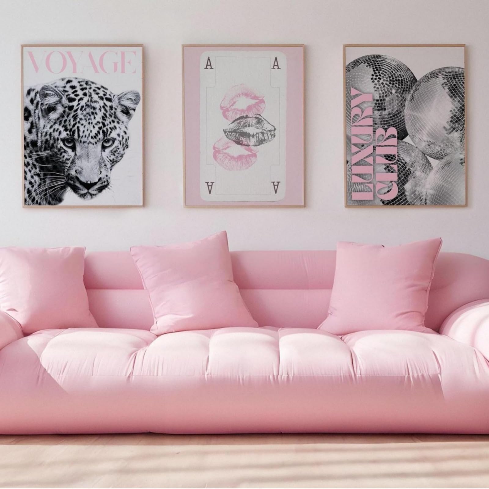 JORCEDI 3 Piece Pink Leopard Print Canvas Wall Art, Aesthetic Cheetah Lip Wall Art, Trendy Posters Decor for Teenagers, Girls, Dormitory Unframed (pink,30 * 40cm)