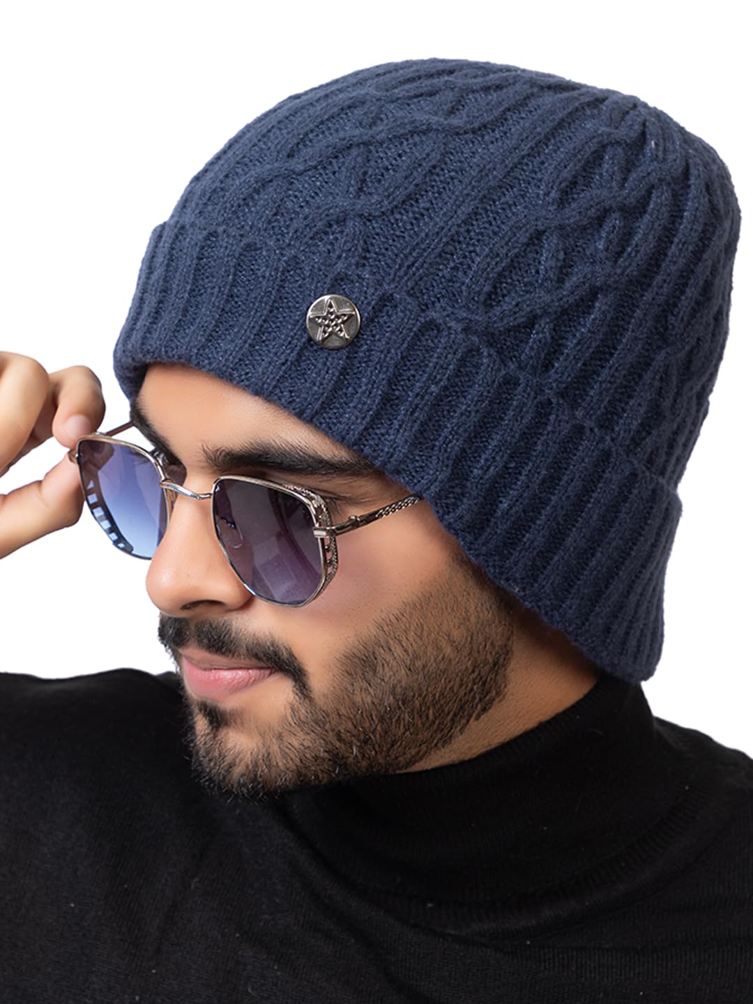 AMOLDO Unisex Warm and Soft Winter Woolen Skull Beanie Cap with Fur Lining (Twist Design)