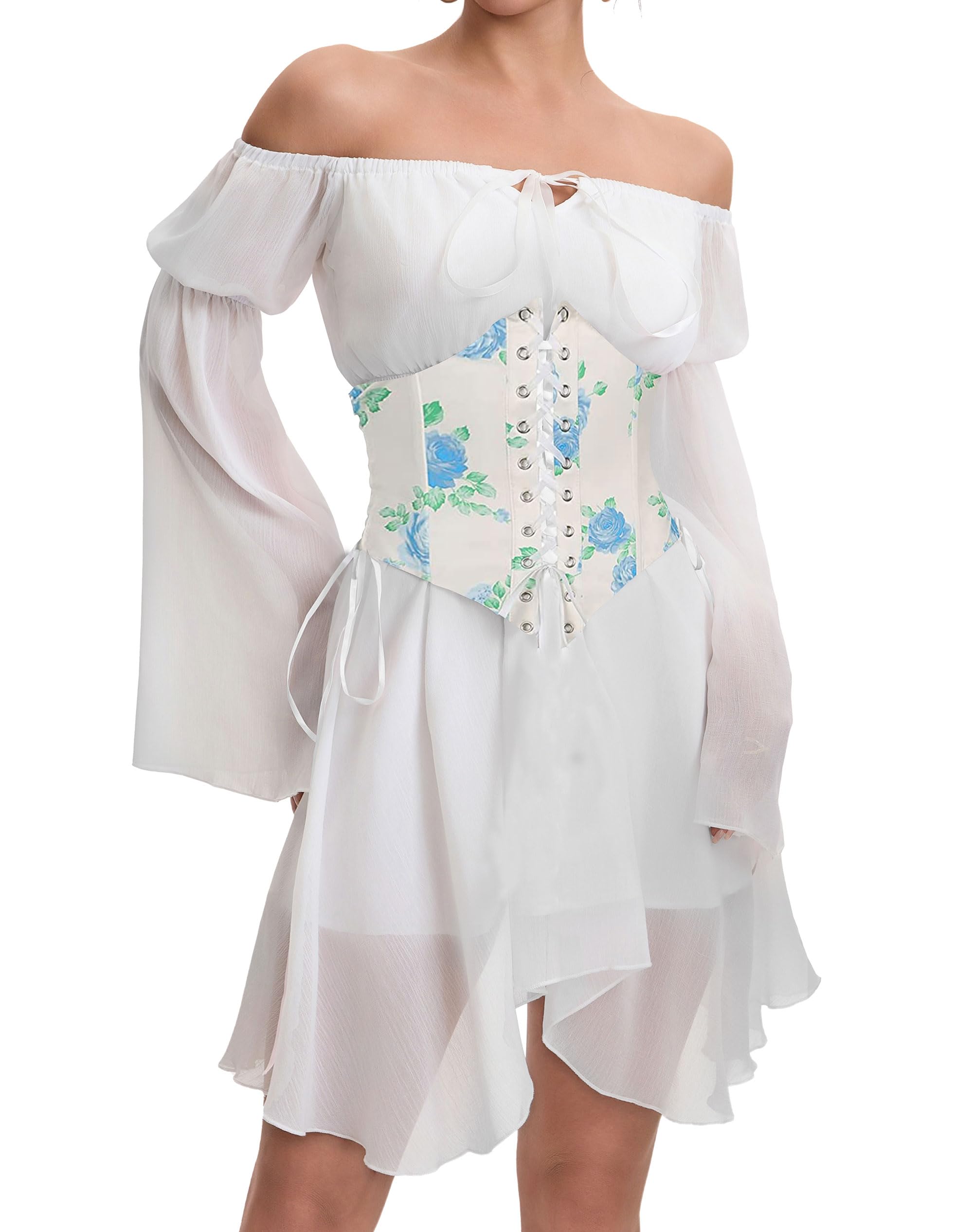 ETATNG Womens Two Piece Corset Dress Off Shoulder Bell Sleeve Summer Party Lace Up Bustier Dress