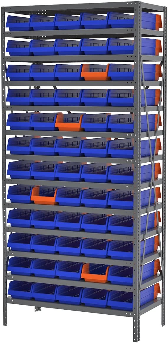 Akro-Mils AS187936468B 18-Inch D by 36-Inch W by 79-Inch H Powder Coated Steel Shelving Unit with 13 Shelves and 60 36468 Indicator Bins, Grey