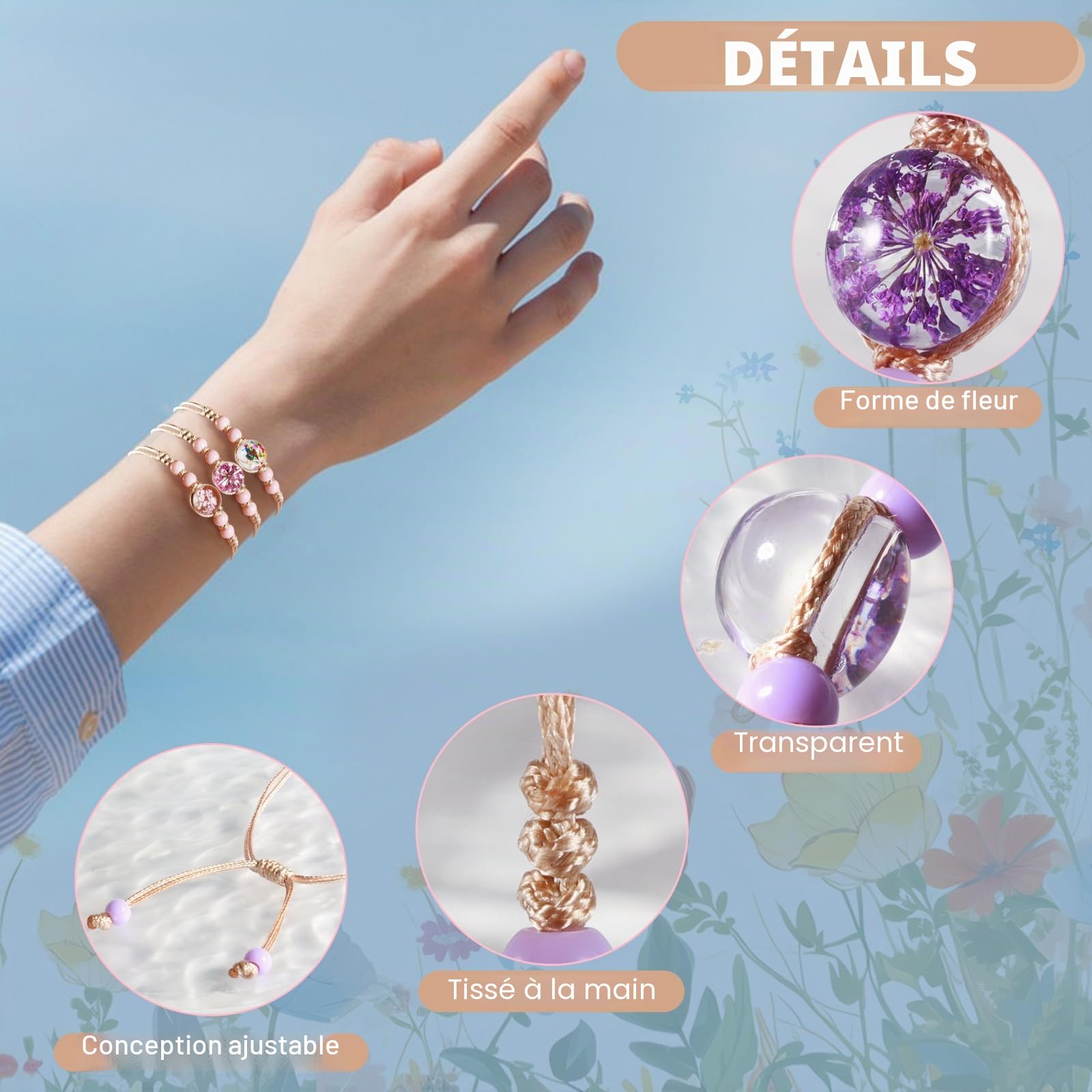 Bracelet Enfant Amitié Fille Ajustable Fleurs Couleurs 14 Pièces