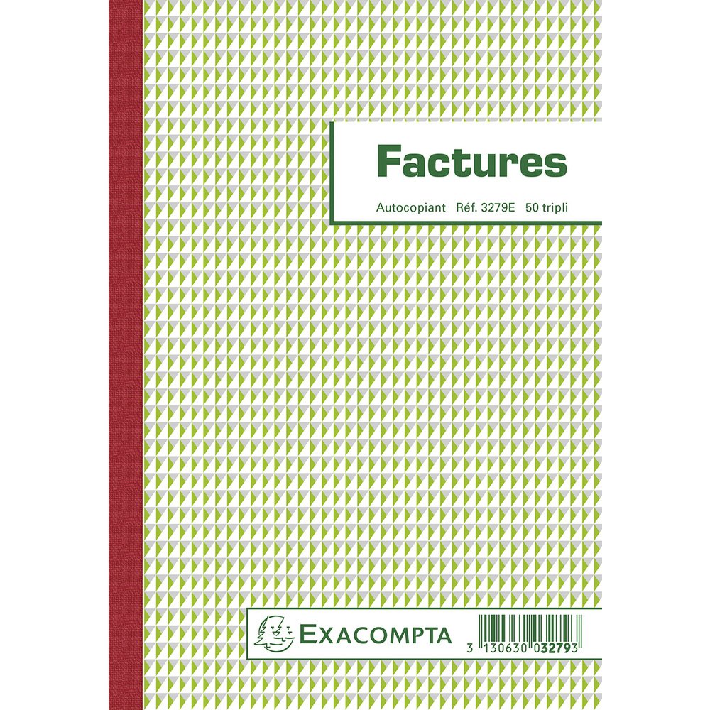 Exacompta Commercial Invoice Form with VAT, 21x14.8cm, Vertical, Triplicate Carbonless Copy, 50 Pages (French Printed)