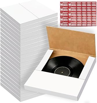 Vinyl Record Shipping Box Set of 20, 12.9 x 12.9 x 1 Inch Vinyl Record Mailer, White Easy Folding Corrugated Box LP Mailers for Mobile Storage, Packaging, Transportation Supplies