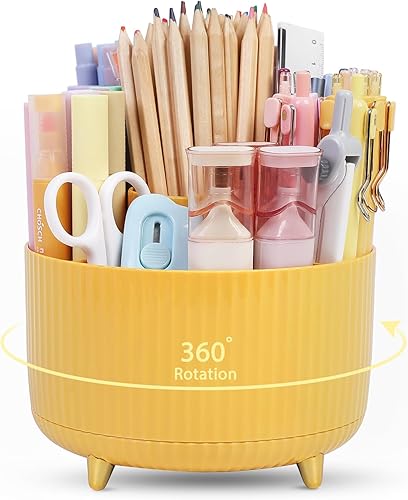 Miniatura 11 de SKYDUE Organizador de escritorio giratorio de 360 grados, soporte de lápiz de doble propósito para escritorio, organizador de bolígrafos de