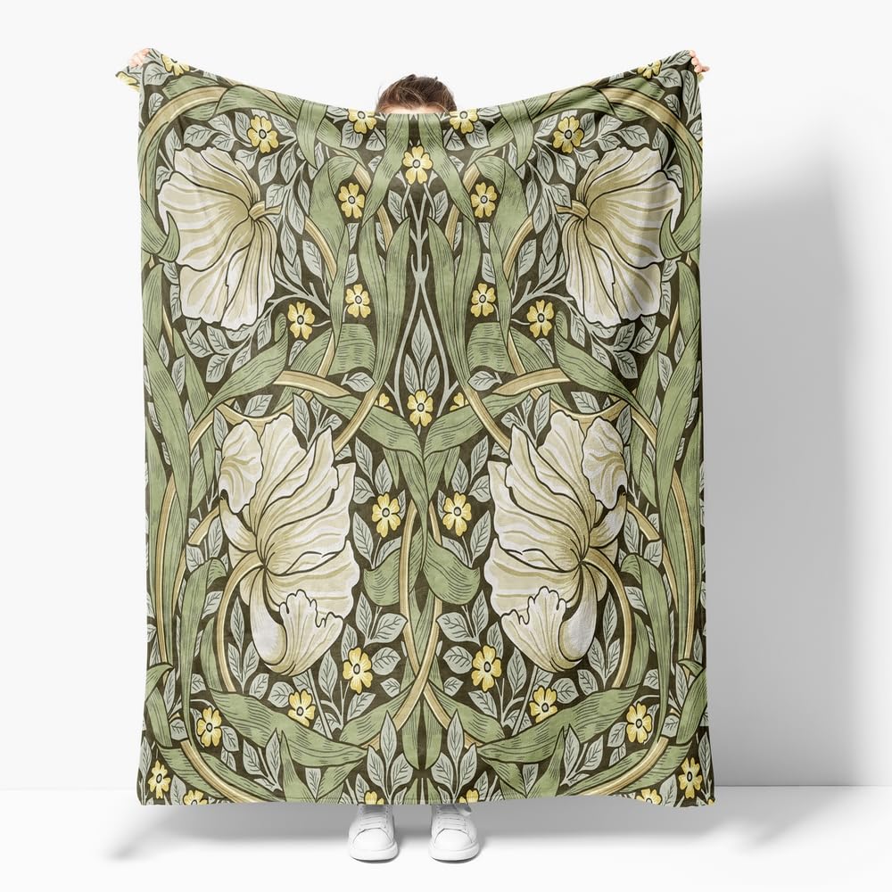 Fchen Art Vintage Floral Fleece Flannel Lightweight Cozy Warm Throw Blanket, William Morris Floral Print, 175x200cm