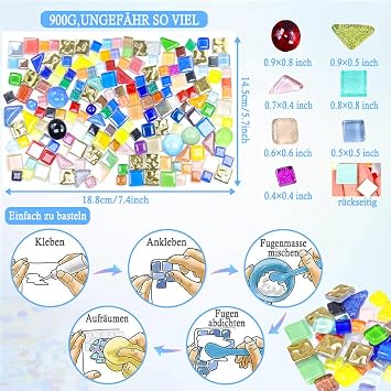900g Crystal Mosaic Tiles,Polygons Mosaic Tiles Arts and Crafts,About 630 Pieces Mixed Color Mosaic Kit for DIY Crafts,Plates,Flowerpots,Vases,Cups,Home Decor