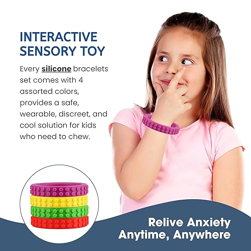 Miniatura 4 de Pulseras masticables para niños sensoriales, pulsera masticable de silicona, juguetes mordedores masticables con motor oral para masticadores con