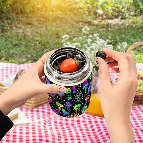 Miniatura 5 de MCHIVER Rainbow Mushroom Food Jar with Spoon Stainless Steel Vacuum Insulated Food Container 17 oz Food Thermos for Hot Food