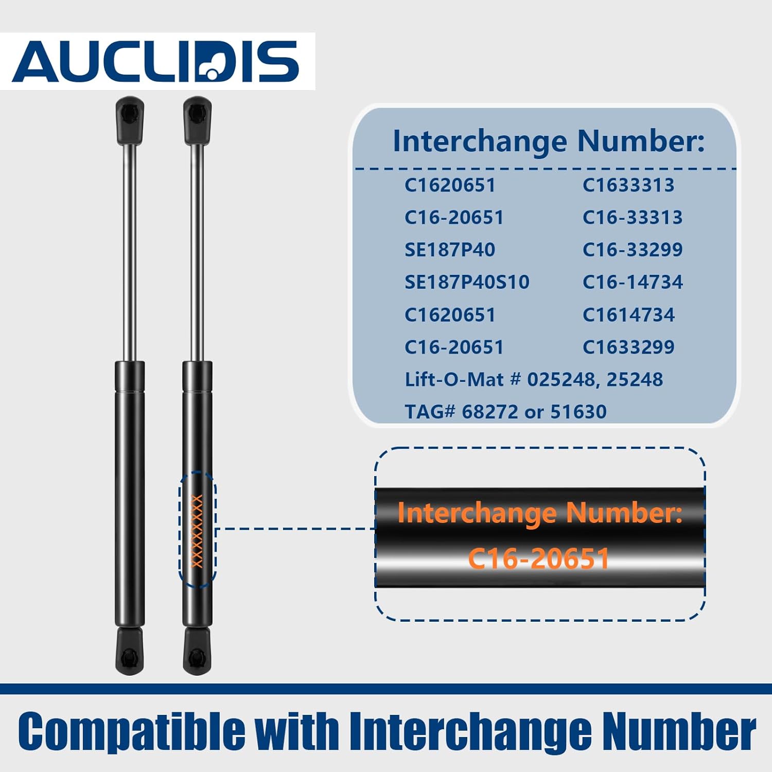 C16-20651 C16-33313 18 inch 40lb/178N Gas Strut Shock Spring Lift Support for Leer Camper Shell Truck Topper Cap Canopy Door Windows Toolbox Snugtop Replacement Parts, C1620651, Set of 2 by AUCLIDIS