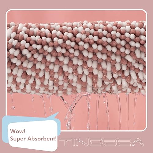 Miniatura 3 de Juego de alfombras de baño Tindbea 2 piezas, extra suave y absorbente, felpudo de baño de chenilla a rayas esponjosas, antideslizante, lavable a