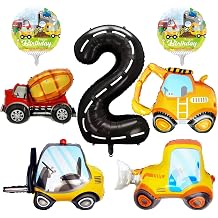 7 Pcs Construction Balloons 40 Inch Number 2 Foil Balloons Excavator Truck Forklift Bulldozer Construction Birthday Balloons for Boys Construction Themed 2nd Birthday Truck Party Decorations Supplies