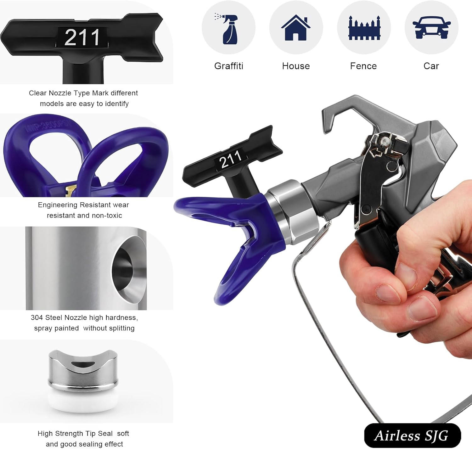 Airless Paint Spray Tip Set, 12 Pieces Reversible Spray Tips and 1 Nozzle Seat with a Storage Box, Airless Paint Spray Parts for Home Building(109,111,209,211,311,315,411,415,515,517,621,623)