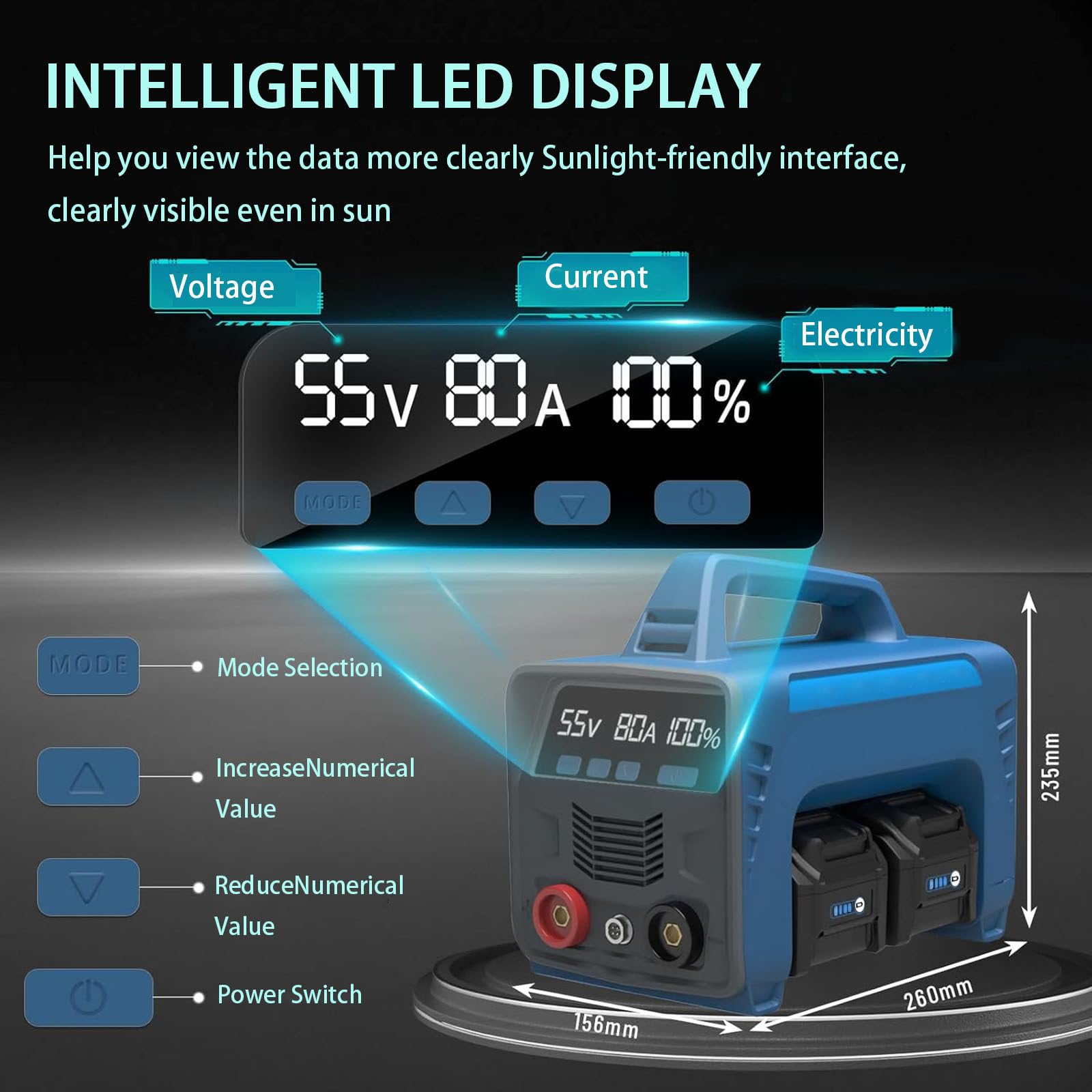 Máquina de Soldar Inalámbrica Portátil,Alimentada por BateríA, máquina Soldadura MMA ARC DC,con Pantalla LED,para Soldadura de Metal. 4batteries