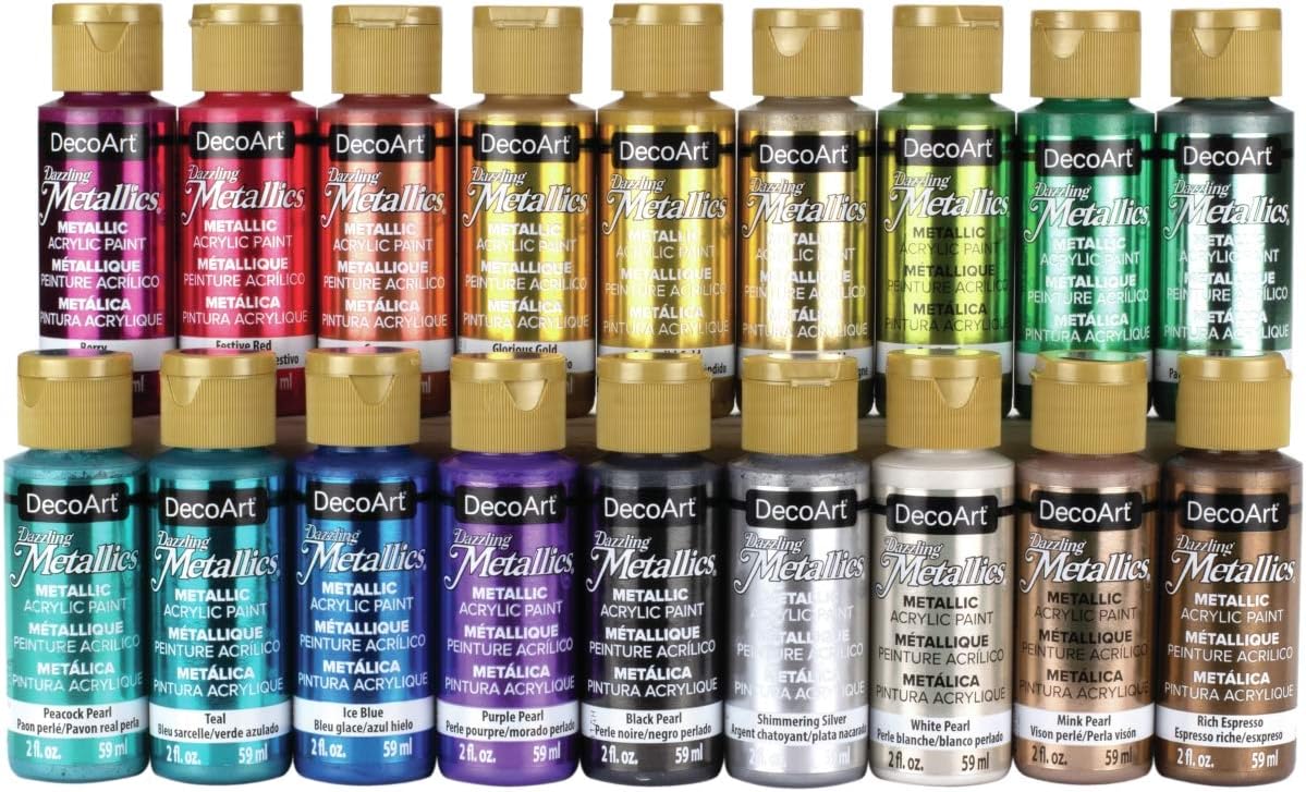 DecoArt Dazzling Metallic Acrylic Paint, Set of 18 Colors, 2 fl oz