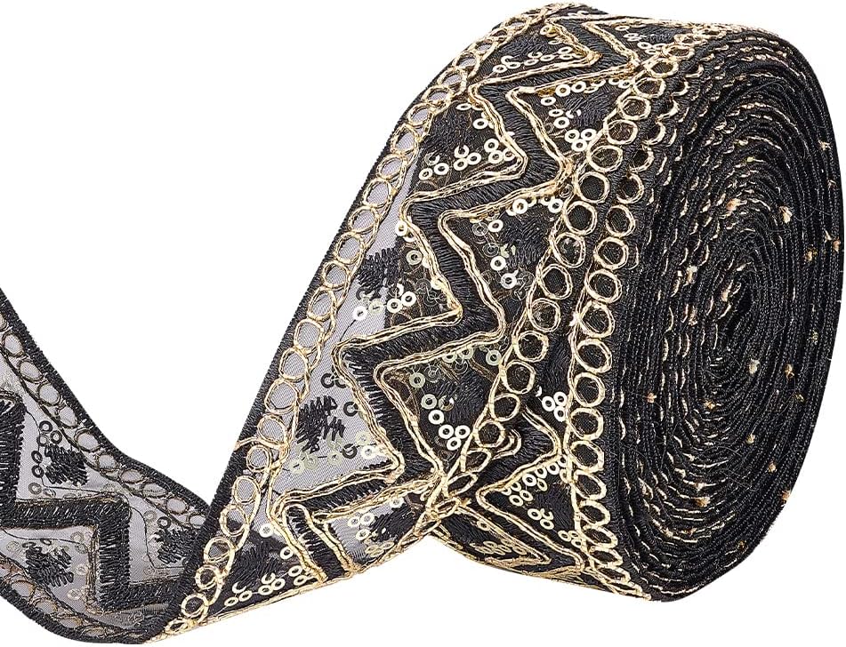 5 Yards Embroidery Organza Lace Trim 2 Inch Black Sequins Lace Mesh Trim with Wave Pattern Vintage Decorative Lace Ribbon for Craft Sewing Accessories Home Decor