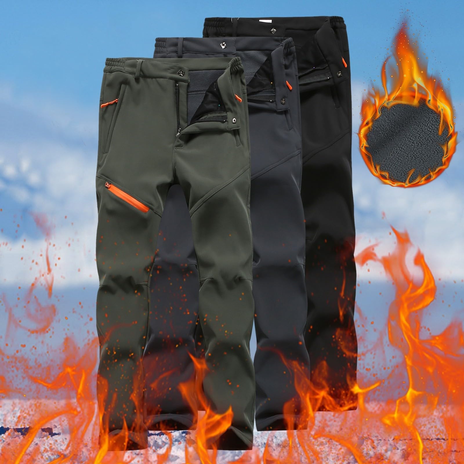 Pantaloni termici da uomo, invernali, softshell foderati, in pile, per esterni, da trekking, antivento, caldi, imbottiti, con tasche