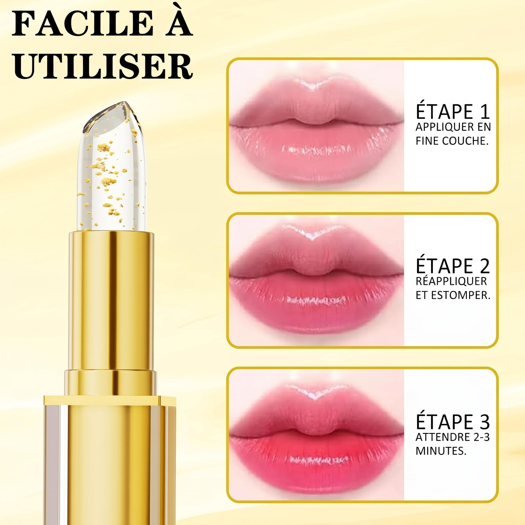 Rouge à Lèvres Magique Changeant de Couleur, Baume à Lèvres pH Adaptatif Longue Tenue, Rouge à Lèvre Ph Glow Brillant avec Flocons d'Or, Sans Transfert & Hydratant - 4
