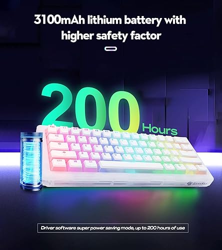 Miniatura 5 de GK GAMAKAY Teclado mecánico K61 Pro 60% RGB, BluetoothUSB-C con cable2.4 GHz, inalámbrico de 61 teclas, teclado para juegos con base acrílica CNC,