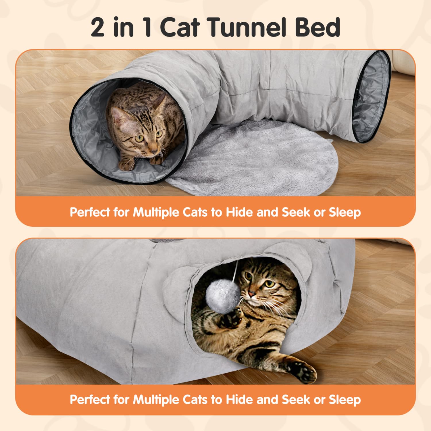 Nobleza Cat Bed with Tunnel & Balls, Large Donut Cat Tube with Peek Hole, Crinkle Sound for Cats & Kittens - Grey - Image 3