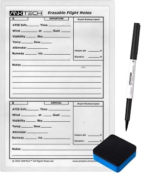 ANKTech Erasable Flight Notes Writing Pad for Kneeboard | Laminated | Double-Sided | VFR Arrival/Departure Organizer for Pilots - 6"x9" Notes Kit