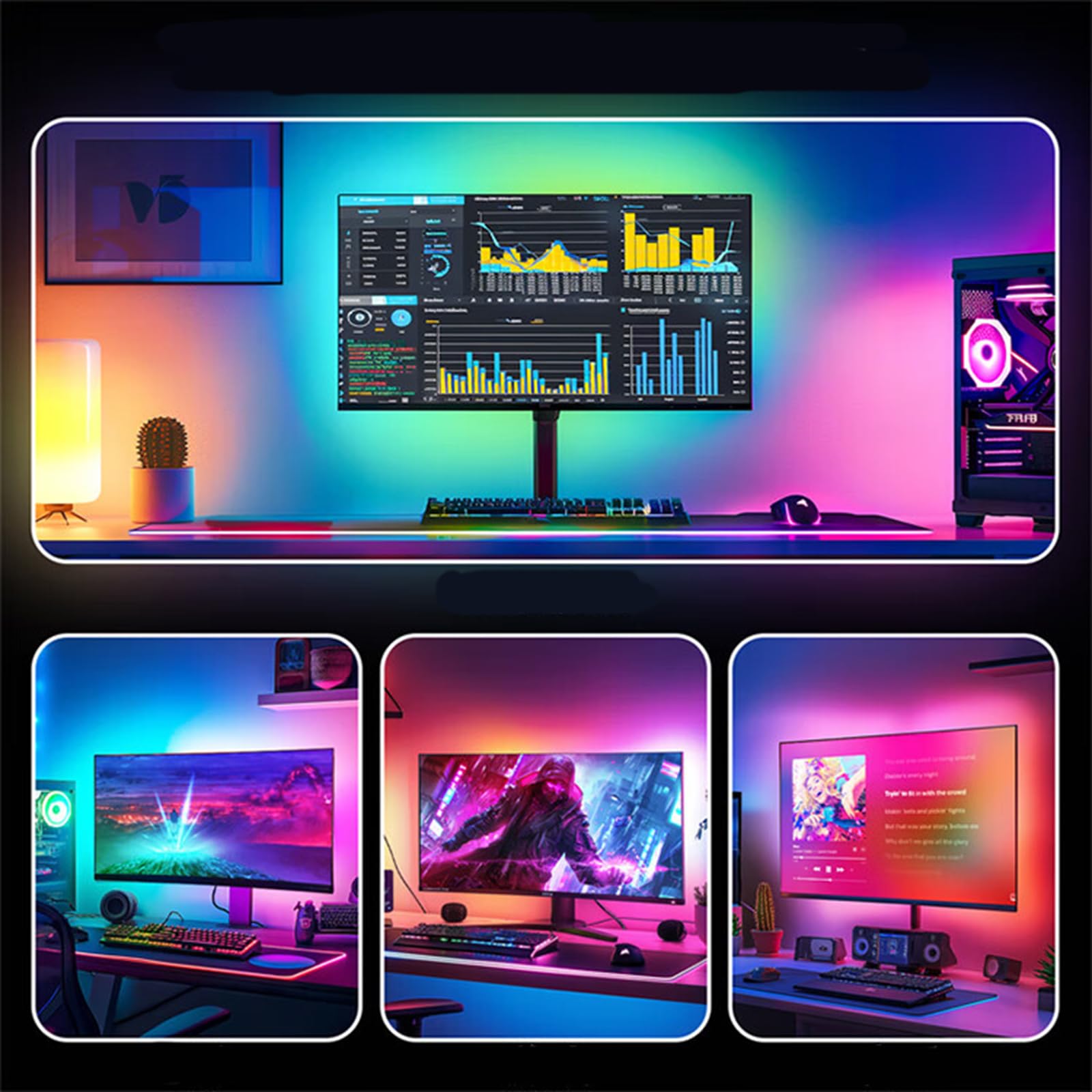 Retroiluminación LED para monitor, luz de escritorio RGB para PC, barra de luz de computadora detrás del monitor, LED para juegos de escritorio, puerto USB, tira de luces LED que se