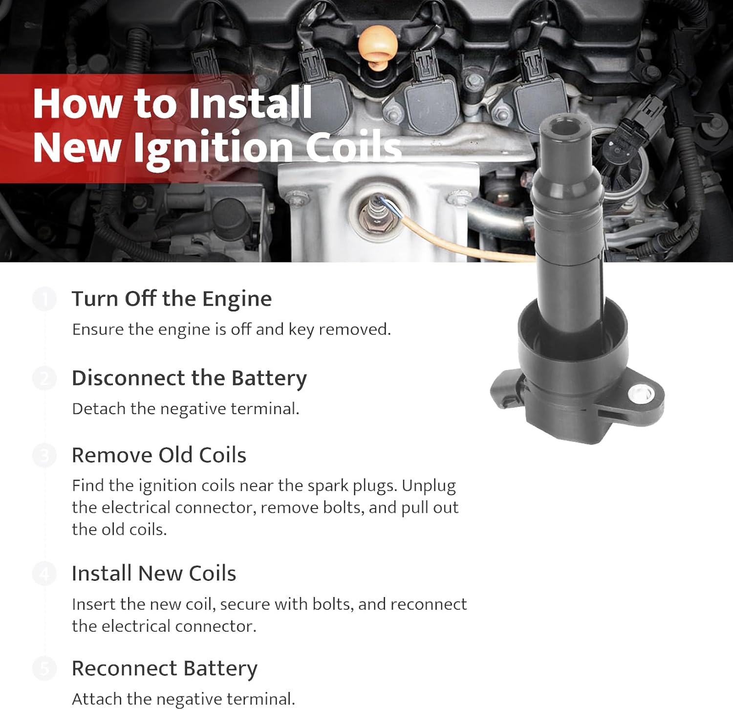 Ignition Coil Pack Replacement for Hyundai Accent Veloster Kia Rio Soul Base L4 1.6L 1.6 2012 2013 2014 2015 2016 2017 2018 2019, UF652 C1803, Set of 4, Naturally Aspirated