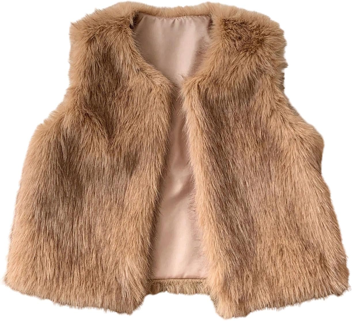 MakeMeChic Women's Faux Fur Vest Tops Fuzzy Sleeveless Fur Jacket Coat Outerwear