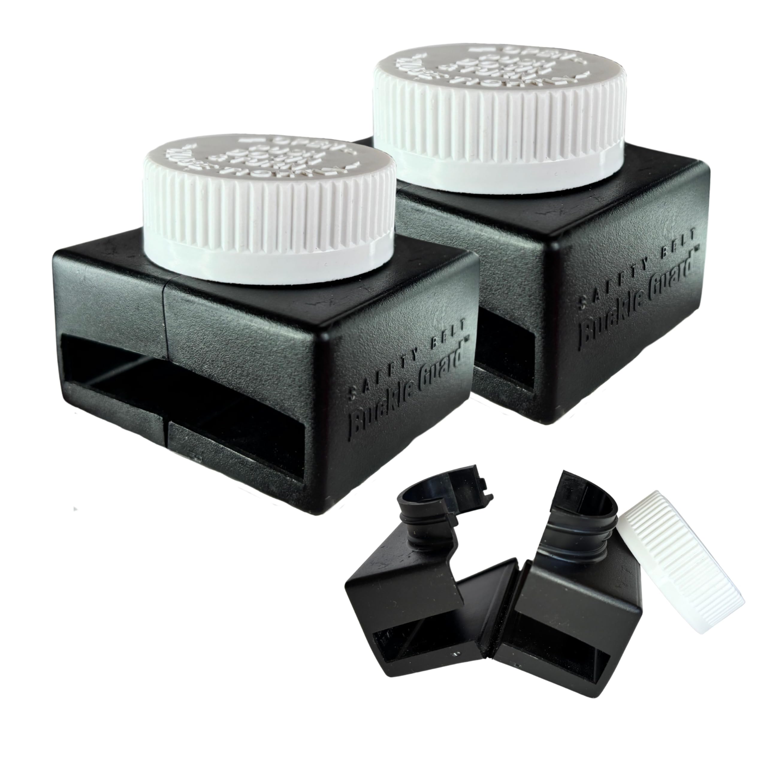 Buckle Guard Seat Belt Button Cover (2-Pk) Deters Children & Disabled Adults from Unbuckling Seatbelt Buckles in Buses & Commercial Vans, No "Key" Needed to Open Device, for 2-Point Lap Belts (Black)