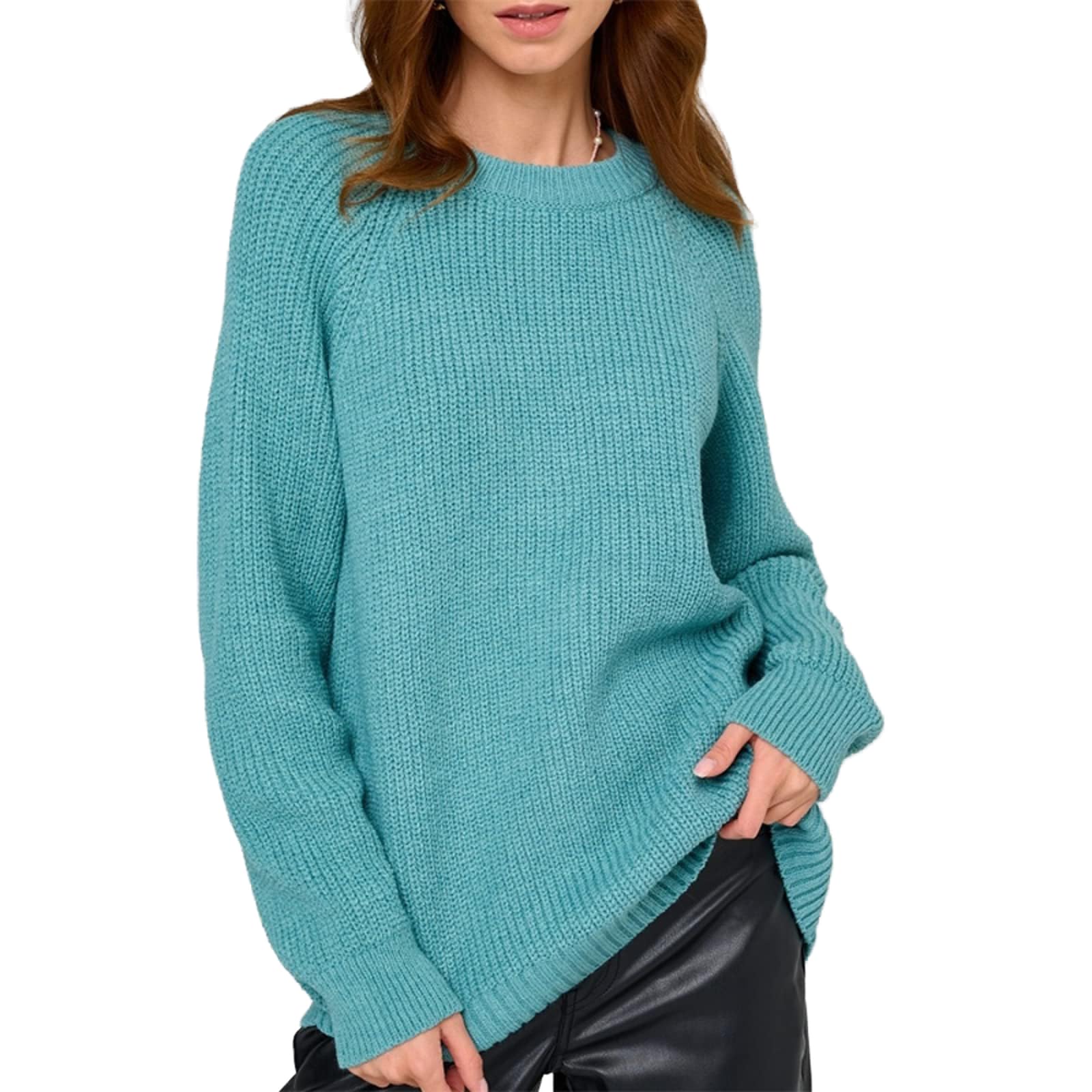 Women Basic Neck Sweater Warm Thick Loose Pullovers Solid Jumper Casual Top New Fall Winter Peacock Blue M