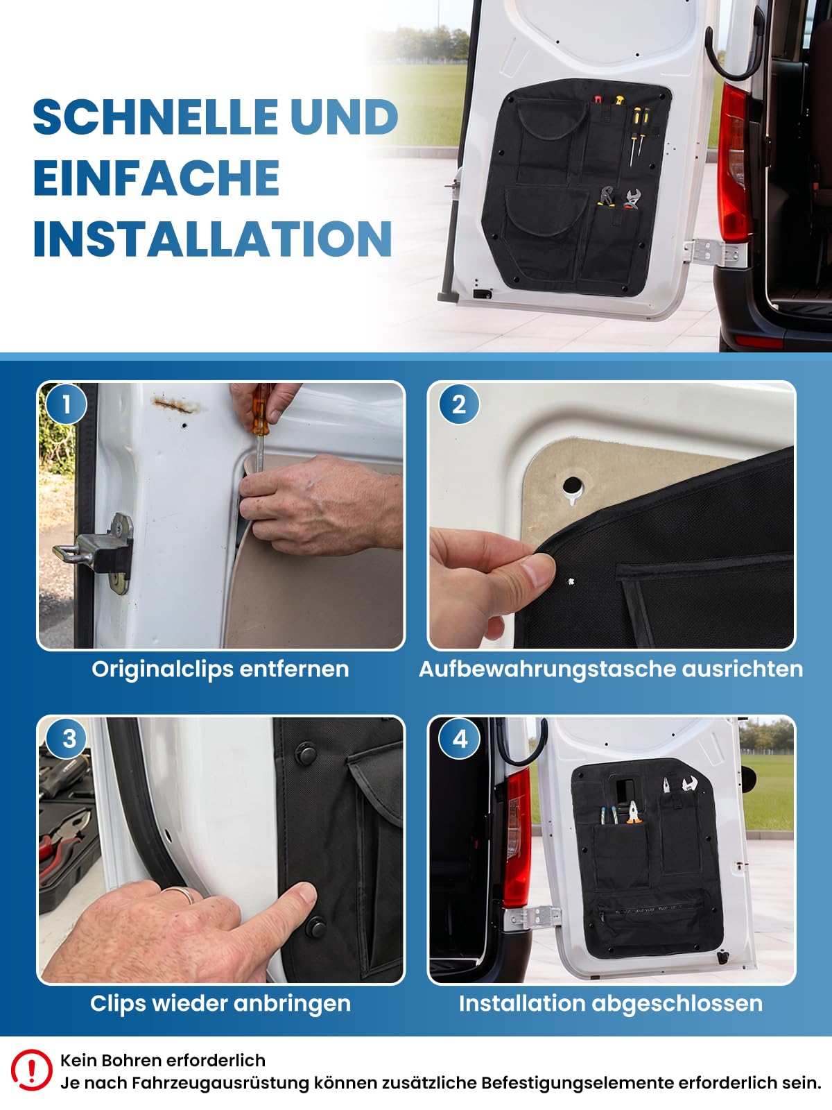 2er Set Aufbewahrungsorganizer Kompatibel mit Sprinter 2018-2026 VS30 W907/W910 Scheunentor Hecktür Taschen Kofferraum Auto Camping Zubehör Werkzeugtasche 600D Oxford Gewebe Wasserdicht