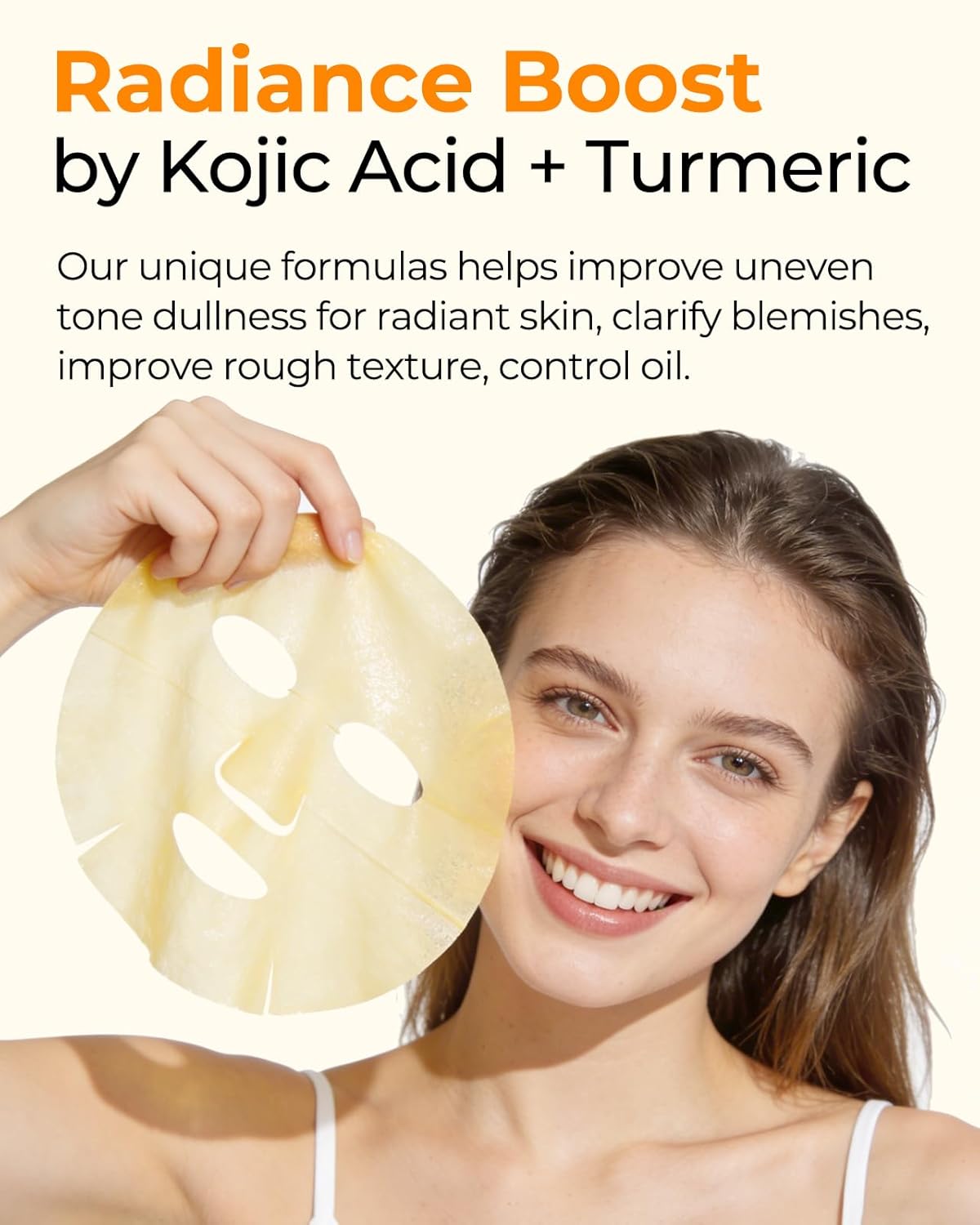 6 Sheet Masks Kojic Acid Turmeric Face Mask Even-Looking Skin Tone, Elasticity, Radiant, Hydrating Face Masks for Dull Skin Facial Mask Controlling Oil and Refining Pores Facemask Skincare - Image 5