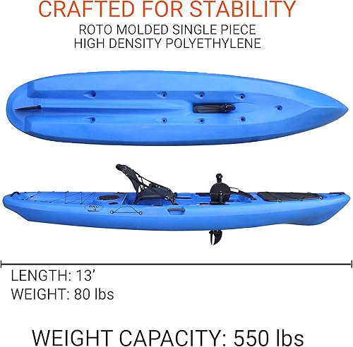 Miniatura 2 de BKC PK13 Kayak de pesca de 13 pies con pedal con sistema de timón e Inversión Instantánea Remo Soporte de respaldo vertical Asiento de marco de